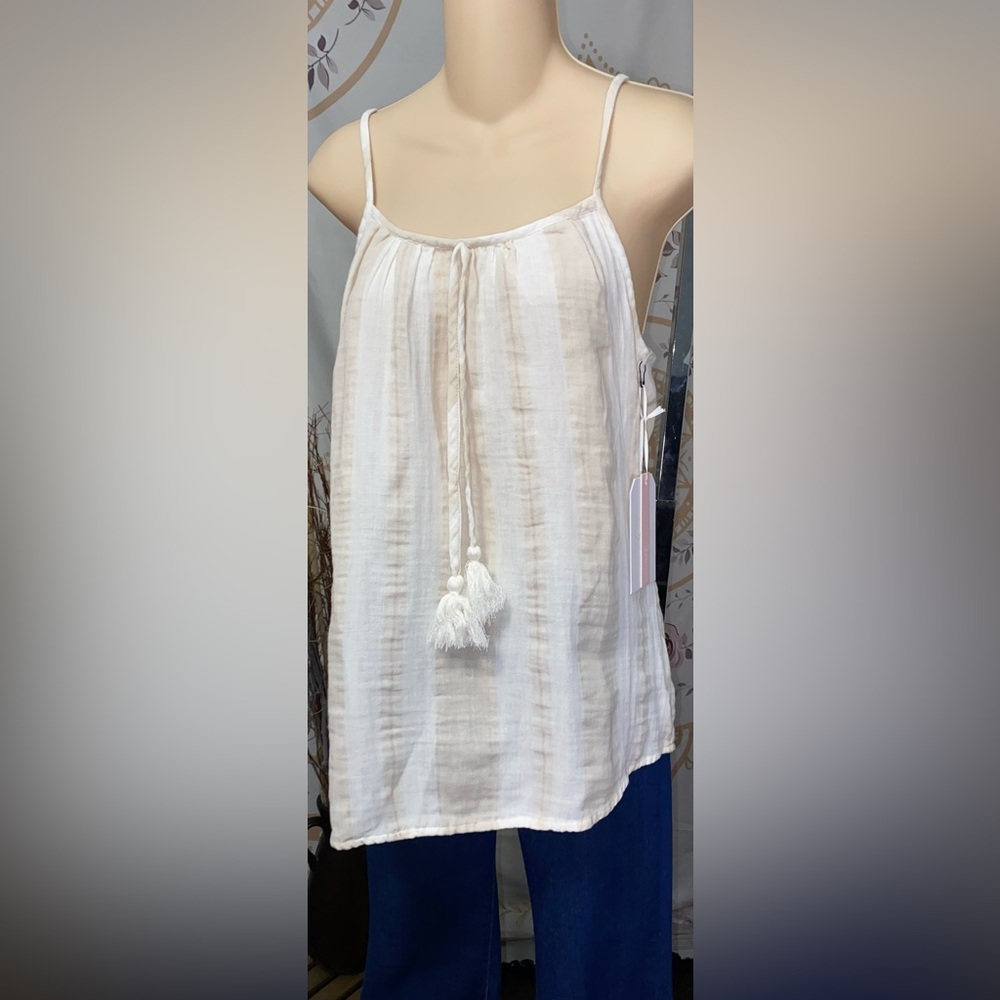 NWT Japna 100% Cotton Sleepwear Spaghetti Strap Tank Small White / Cream Striped